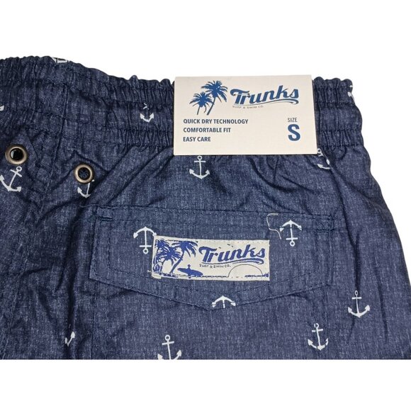 NWT Trunks Surf & Swim Co. Printed Sano Swim Shorts Mens Sm Chambray Anchor AOP - Picture 5 of 8